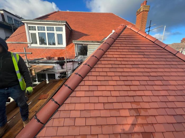 Roofing slate between shingles